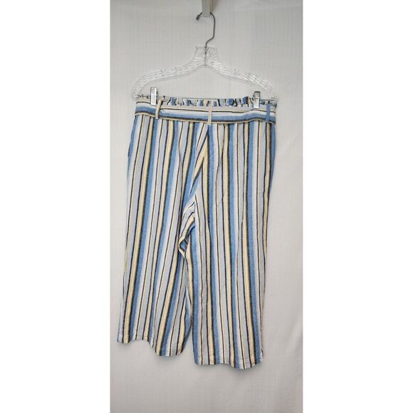 Fever Womens Wide Leg Paperbag Elastic Waist Multicor Blue Stripe Pants Size L - Picture 2 of 5